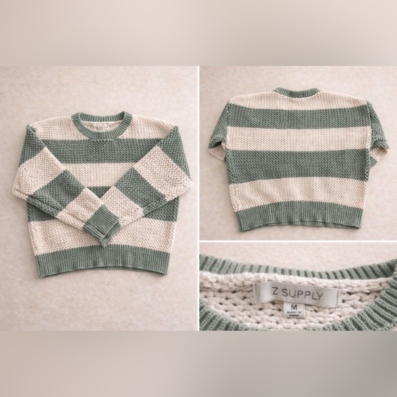 Z Supply Sweaters - Z Supply Striped Chunky CROP Knit Sweater Green Cream Size M